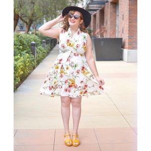 Karina Dresses White Floral Faux Wrap Dress